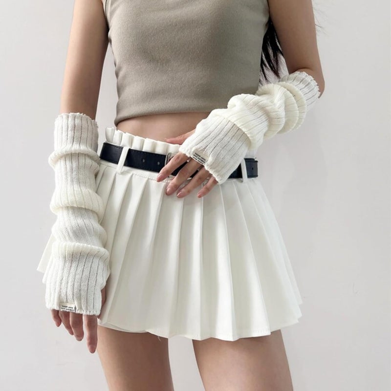 DUNKOING Cute Y2K Arm Warmers Kawaii Knitted Wrist Warmers Long Japanese Harajuku Goth Fingerless Sleeve for Women Girls - Image 4
